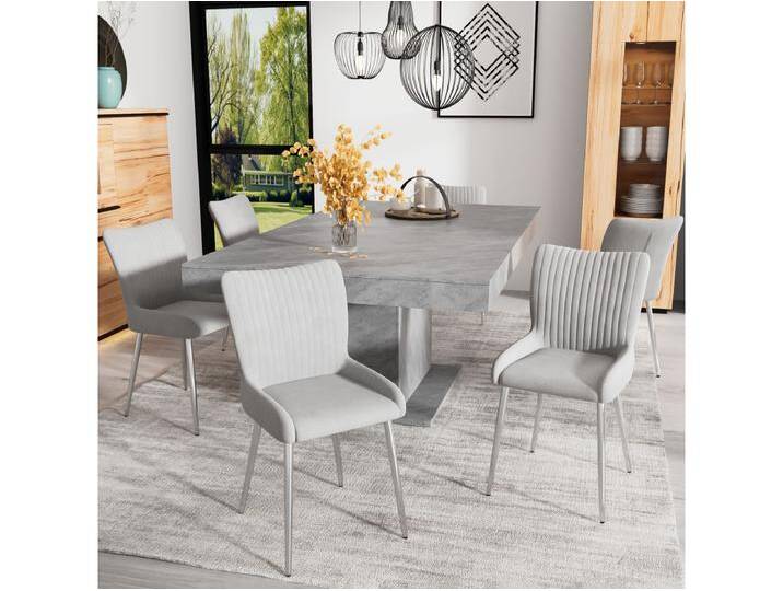 6er Set Samtstühle - 85 x 58 x 47 cm - Luxus Loungesessel - vier silberne Metallbeine - Grau von Kauf-Unique Marketplace