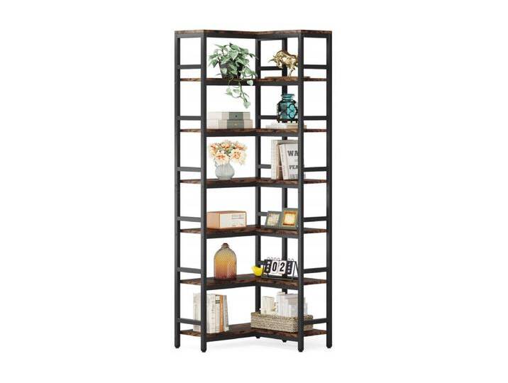 7-Schubladen-Eckbibliothek, Große industrielle Eckregal, Eckregal auf Beinen mit Metallrahmen, Rustikales Braun von Kauf-Unique Marketplace