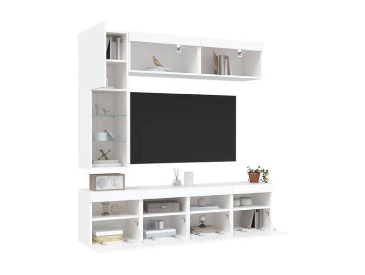 7-tlg. TV-Wohnwand mit LED-Leuchten Weiß von Kauf-Unique Marketplace