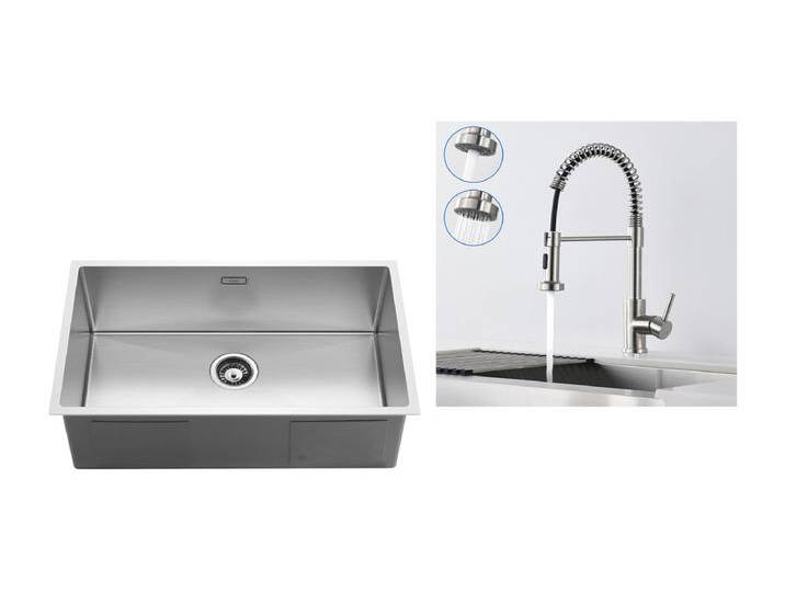 74 * 44 * 20CM Einzelbecken Küchenspüle Gebürstete Spüle mit Siphon und Überlauf + Feder Küchenarmatur mit ausziehbarer Brause,2 von Kauf-Unique Marketplace