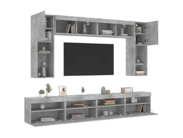 8-tlg. TV-Wohnwand mit LED-Leuchten Betongrau von Kauf-Unique Marketplace