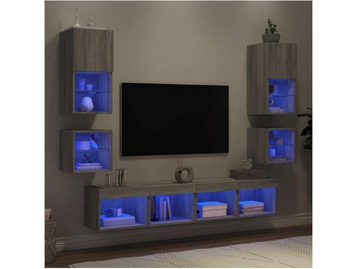 8-tlg. Wohnwand mit LED-Beleuchtung Grau Sonoma Holzwerkstoff von Kauf-Unique Marketplace