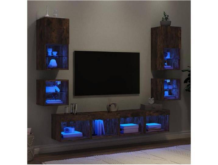 8-tlg. Wohnwand mit LED-Beleuchtung Räuchereiche Holzwerkstoff von Kauf-Unique Marketplace