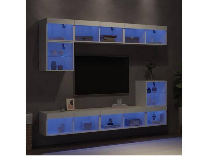 8-tlg. Wohnwand mit LED-Beleuchtung Weiß Holzwerkstoff von Kauf-Unique Marketplace