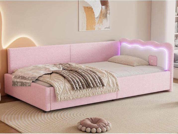 90 x 200 cm großes Tagesbett mit LED und Lattenrost – Rosa von Kauf-Unique Marketplace