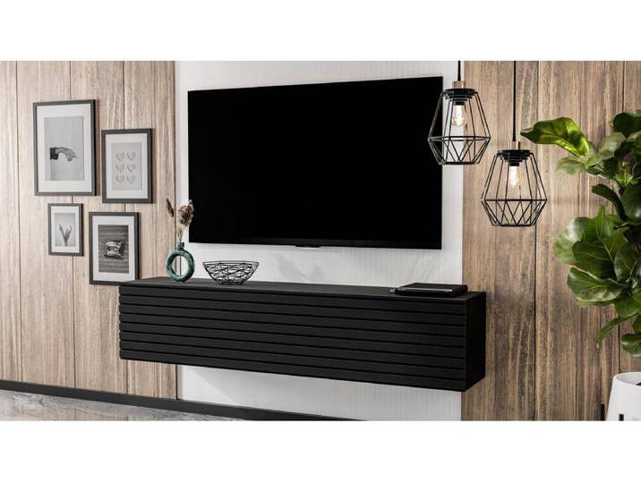 AX LIVING Lowboard TV ZIVOLLI 160 cm Schwarz mit Riffel-Front von Kauf-Unique Marketplace