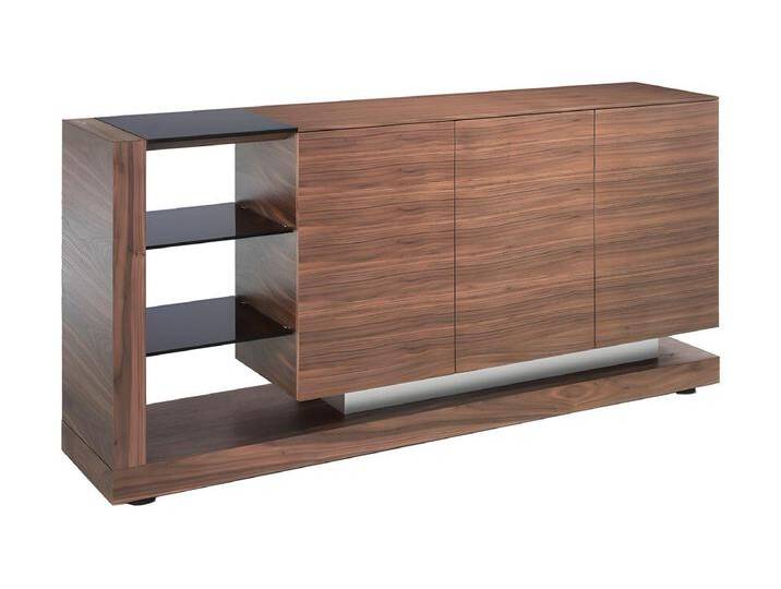 Sideboard Nussbaum, gebürsteter Stahl und schwarze Glasplatte 3140 ANGEL CERDA von Kauf-Unique Marketplace