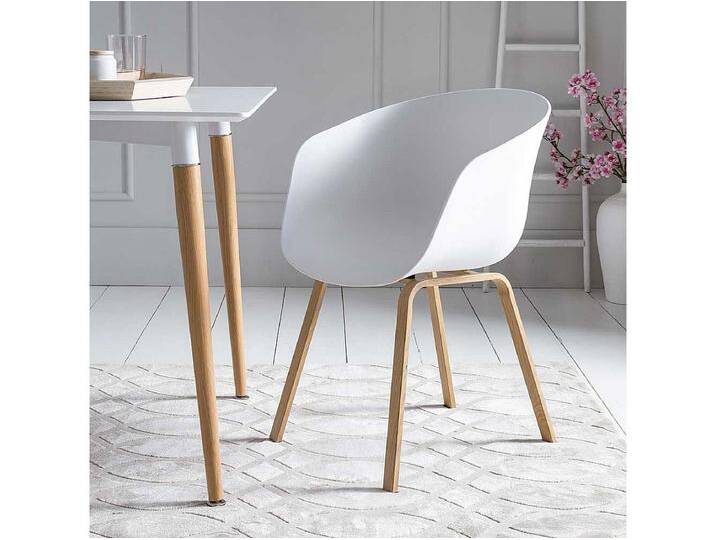 Armlehnenstühle in Weiß Kunststoff Metallgestell in Holz Naturfarben (2er Set) von Kauf-Unique Marketplace