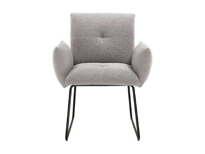 Armlehnstuhl Boucle Hellgrau mit Bügelgestell aus Metall Schwarz Armlehnstuhl Boucle Hellgrau mit Bügelgestell aus Metall Schwarz von Kauf-Unique Marketplace