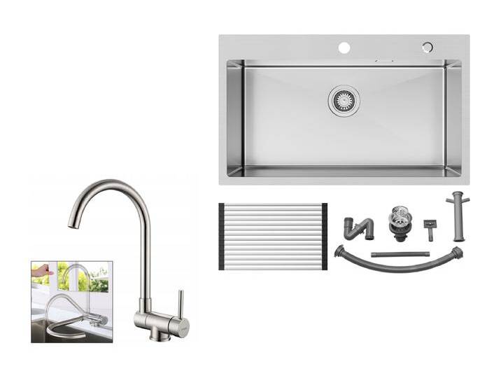 Auralum MAX Küchenspüle 1 Becken aus gebürstetem Edelstahl 75 x 45 x 19 cm – 1 Becken Spüle mit faltbarer Abtropffläche + 360° schwenkbarer klappbarer Küchenmischbatterie für heißes und kaltes Wasser von Kauf-Unique Marketplace