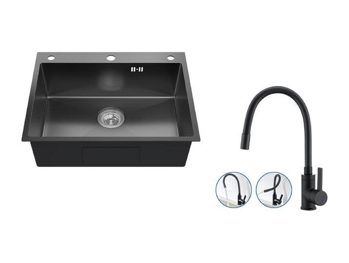 Auralum max Unterbauspüle, Einzelbecken, 60 x 49 x 20 cm, Edelstahl 304, Schwarz + Spültischmischer mit flexiblem Auslauf, ausziehbarer Küchenhahn Auralum max Unterbauspüle, Einzelbecken, 60 x 49 x 20 cm, Edelstahl 304, Schwarz + Spültischmischer mit flexiblem Auslauf, ausziehbarer Küchenhahn von Kauf-Unique Marketplace