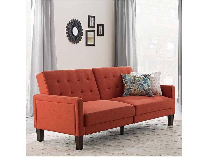 Ausklappbares Sofa Retro in Ziegel Rot 200 cm breit - 88 cm tief Ausklappbares Sofa Retro in Ziegel Rot 200 cm breit - 88 cm tief von Kauf-Unique Marketplace