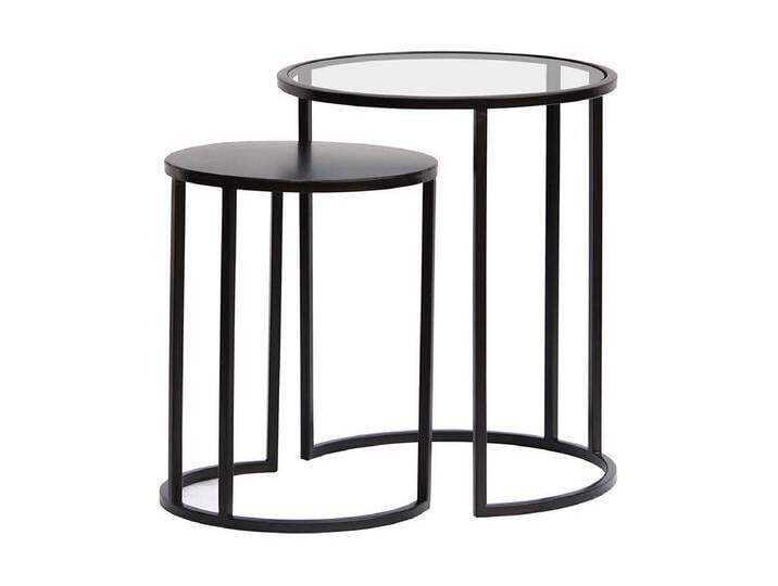 Ausziehbare Beistelltische aus gehärtetem Glas und schwarzem Metall TAHL von Kauf-Unique Marketplace