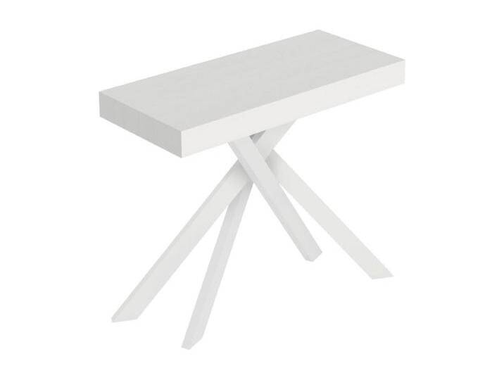 Ausziehbare Konsole 90x40/196 cm Saki Kleine weiße Esche mit weißen Beinen von Kauf-Unique Marketplace