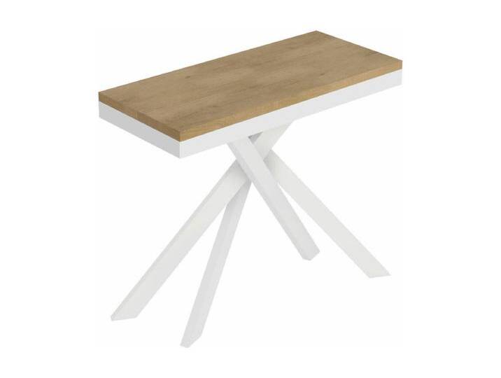 Ausziehbare Konsole 90x40/196 cm Saki Small Evolution Natureiche mit weißem Rahmen von Kauf-Unique Marketplace