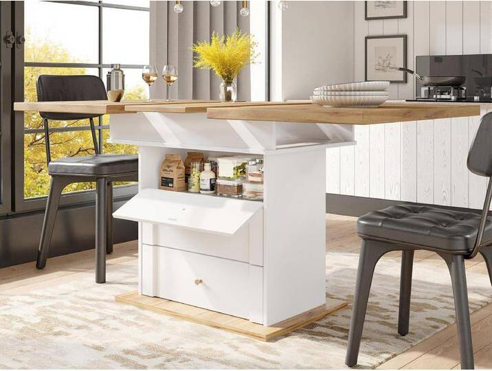 Ausziehbarer Esstisch 110-140×80 cm - für 4-6 Personen - mit 1 Tür und 2 Schubladen - moderner Stil - weiß von Kauf-Unique Marketplace