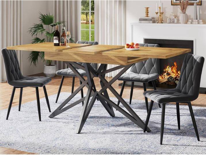 Ausziehbarer Esstisch 160x80x66 cm - 6 Personen - Tischbeine in Sternform - Tischplatte Nussbaum-Imitat - Natur Ausziehbarer Esstisch 160x80x66 cm - 6 Personen - Tischbeine in Sternform - Tischplatte Nussbaum-Imitat - Natur von Kauf-Unique Marketplace