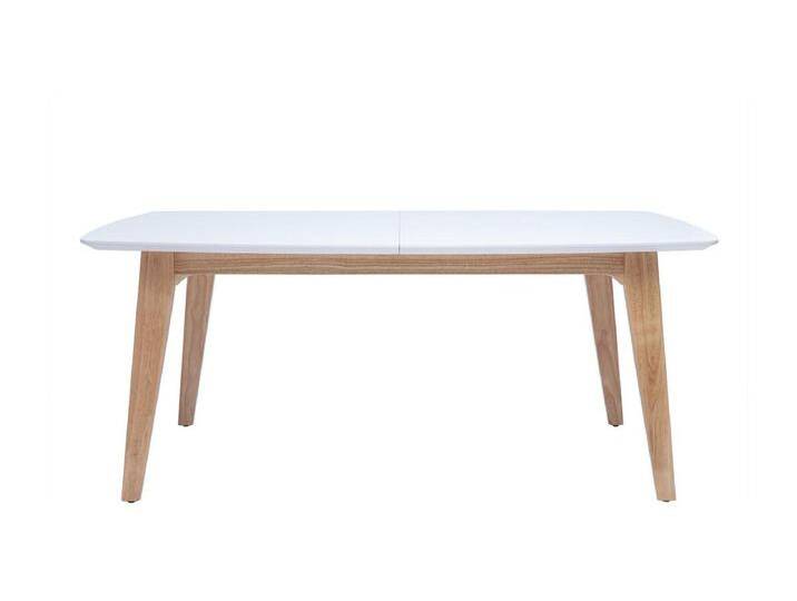 Ausziehbarer Esstisch rechteckig aus hellem Eichenholz und weißem Holz mit integrierten Verlängerungen L180-230 cm FIFTIES von Kauf-Unique Marketplace