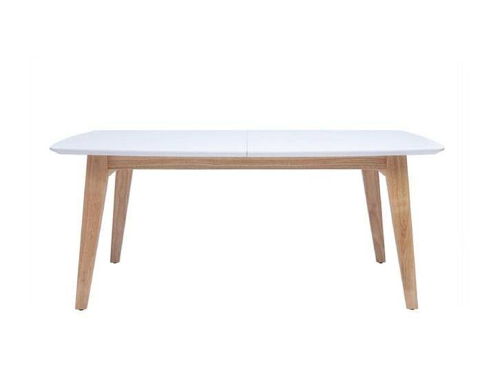 Ausziehbarer Esstisch rechteckig aus hellem Eichenholz und weißem Holz mit integrierten Verlängerungen L180-230 cm FIFTIES von Kauf-Unique Marketplace