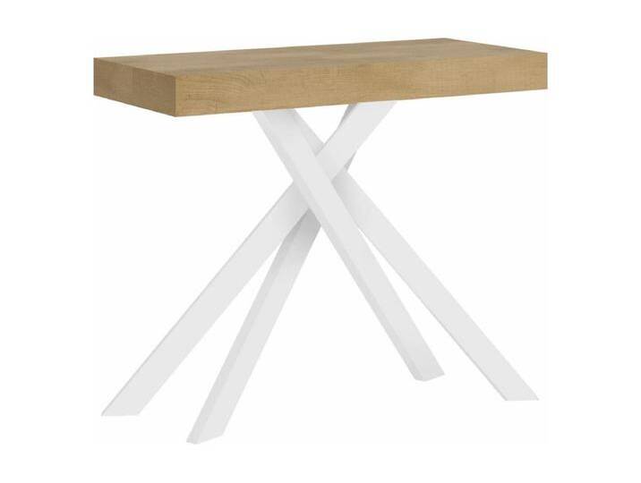 Ausziehbarer Konsolentisch 90x40/196 cm Krack Small Eiche Natur mit weißen Füßen Ausziehbarer Konsolentisch 90x40/196 cm Krack Small Eiche Natur mit weißen Füßen von Kauf-Unique Marketplace