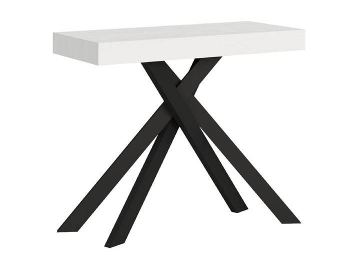 Ausziehbarer Konsolentisch 90x40/196 cm Krack Small Esche weiß mit anthrazitfarbenen Füßen von Kauf-Unique Marketplace
