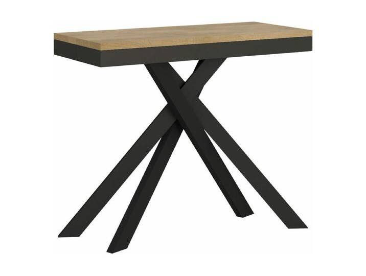 Ausziehbarer Konsolentisch 90x40/196 cm Krack Small Evolution Eiche Natur mit Eisenrahmen aus Anthrazit von Kauf-Unique Marketplace