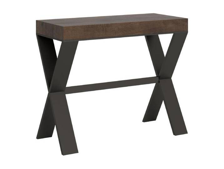 Ausziehbarer Konsolentisch 90x40/196 cm Xenia Small Nussbaum mit Eisenrahmen aus Anthrazit von Kauf-Unique Marketplace