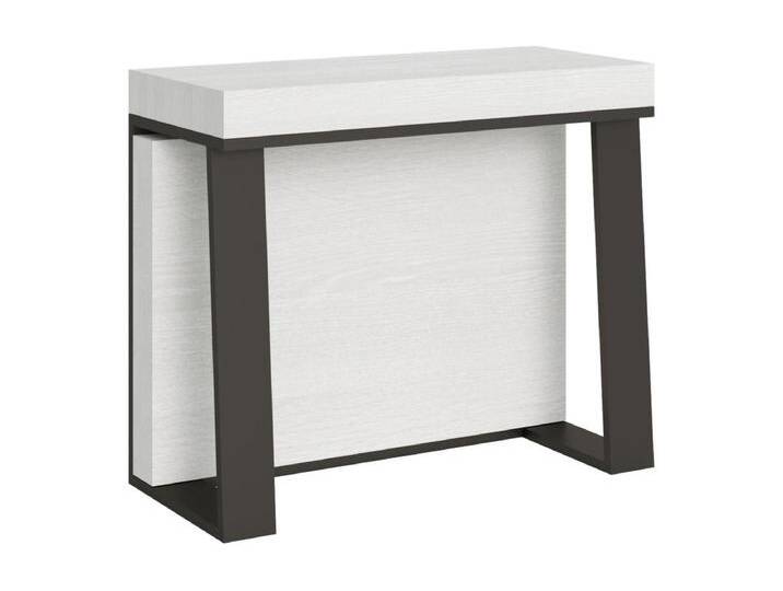 Ausziehbarer Konsolentisch 90x40/288 cm Asia Esche weiß mit Eisenrahmen aus Anthrazit von Kauf-Unique Marketplace