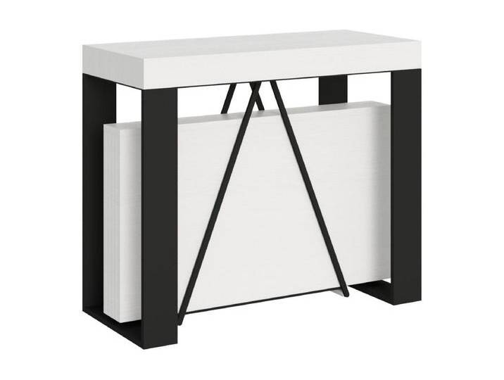 Ausziehbarer Konsolentisch 90x40/300cm Zamat Esche weiß mit Eisenrahmen aus Anthrazit von Kauf-Unique Marketplace