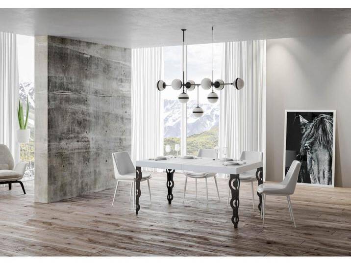 Ausziehbarer Tisch 90 x 120/224 cm, Gestell Karamay, Esche weiß, Anthrazit von Kauf-Unique Marketplace