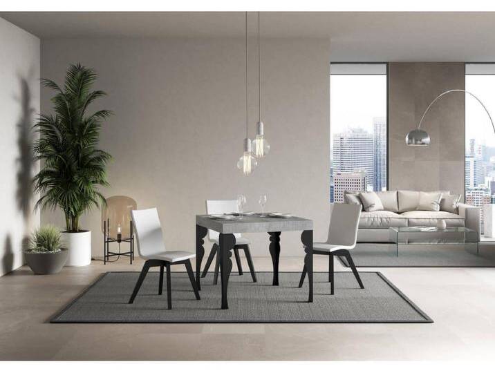 Ausziehbarer Tisch 90 x 90/246 cm, Gestell Paxon Premium Cement Anthrazit von Kauf-Unique Marketplace