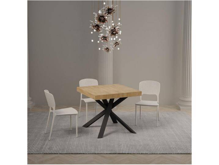 Ausziehbarer Tisch 90x90/194 cm Clerk Premium Natureicheplatte – Beine in Anthrazit von Kauf-Unique Marketplace