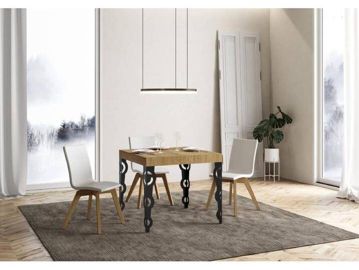 Ausziehbarer Tisch 90x90/246 cm Gestell Karamay Premium Eiche Natur Anthrazit von Kauf-Unique Marketplace