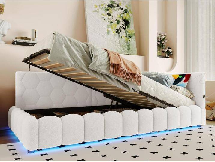 Ausziehbares Sofabett 90x200 cm - mit LED-Beleuchtung - mit USB + Type-C - weiß (ohne Matratze) von Kauf-Unique Marketplace