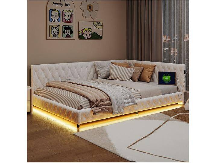 Ausziehbett 140x200 cm - Teddysamt, Schlafsofa mit LED-Beleuchtung und USB-Ladefunktion, - Beige Ausziehbett 140x200 cm - Teddysamt, Schlafsofa mit LED-Beleuchtung und USB-Ladefunktion, - Beige von Kauf-Unique Marketplace