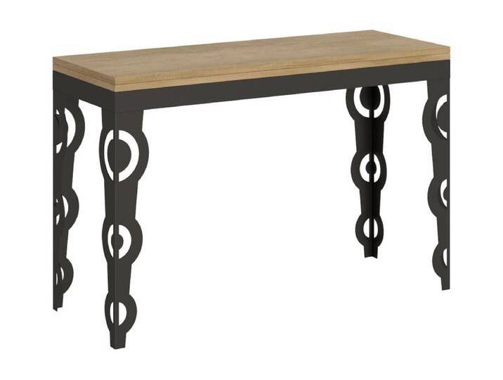 Ausziehtisch 120x45/90 cm Karamay Double Eiche Natur mit Eisenrahmen aus Anthrazit von Kauf-Unique Marketplace