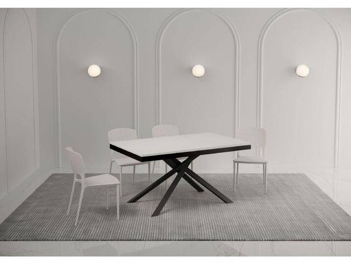 Ausziehtisch 90x160/420 cm Karida Evolution Esche weiß mit Eisenrahmen aus Anthrazit von Kauf-Unique Marketplace