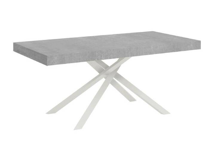 Ausziehtisch 90x200/460cm Karida Zement mit weißem Eisenrahmen von Kauf-Unique Marketplace