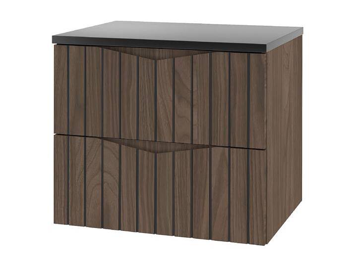 Badezimmer-Set 60 cm Schrank mit Arbeitsplatte Geriffelte Fronten Eiche Nussbaum Stella von Kauf-Unique Marketplace