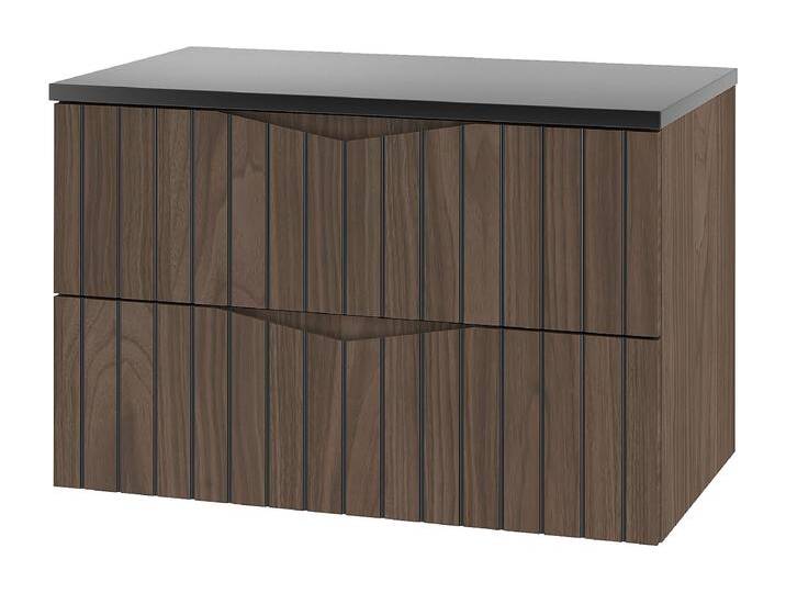 Badezimmer-Set 80 cm Schrank mit Arbeitsplatte Geriffelte Fronten Eiche Nussbaum Stella von Kauf-Unique Marketplace