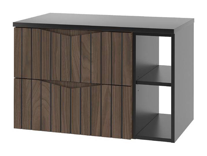 Badezimmer-Set 80 cm Schrank mit Arbeitsplatte Regal Geriffelte Fronten Eiche Nussbaum Stella von Kauf-Unique Marketplace
