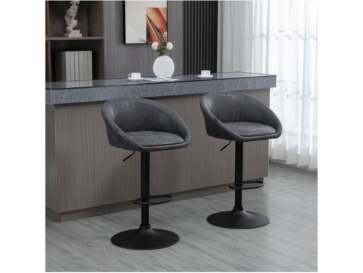Barhocker 2er-Set, Höhenverstellbare Barstühle mit Armlehne und Rücken, Kunstleder, Grau, mit Fußstütze von Kauf-Unique Marketplace
