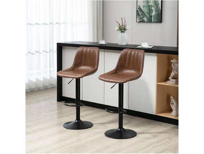 Barhocker 2er-Set, Höhenverstellbare Tresenhocker, Kunstleder, Bistrohocker mit Fußring, Stahl, Braun Barhocker 2er-Set, Höhenverstellbare Tresenhocker, Kunstleder, Bistrohocker mit Fußring, Stahl, Braun von Kauf-Unique Marketplace