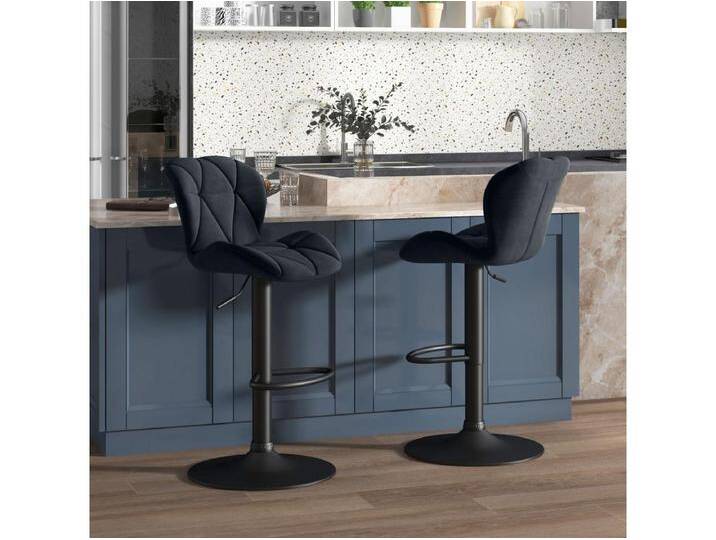 Barhocker 2er-Set, drehbar, höhenverstellbar, mit Lehne, Samt Touch, Schwarz, armlos Barhocker 2er-Set, drehbar, höhenverstellbar, mit Lehne, Samt Touch, Schwarz, armlos von Kauf-Unique Marketplace