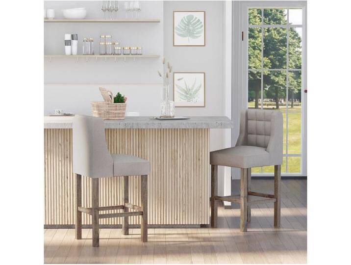Barhocker 2er-Set, mit Lehne, Massivholz, inkl. Fußstütze, Grau + Natur von Kauf-Unique Marketplace