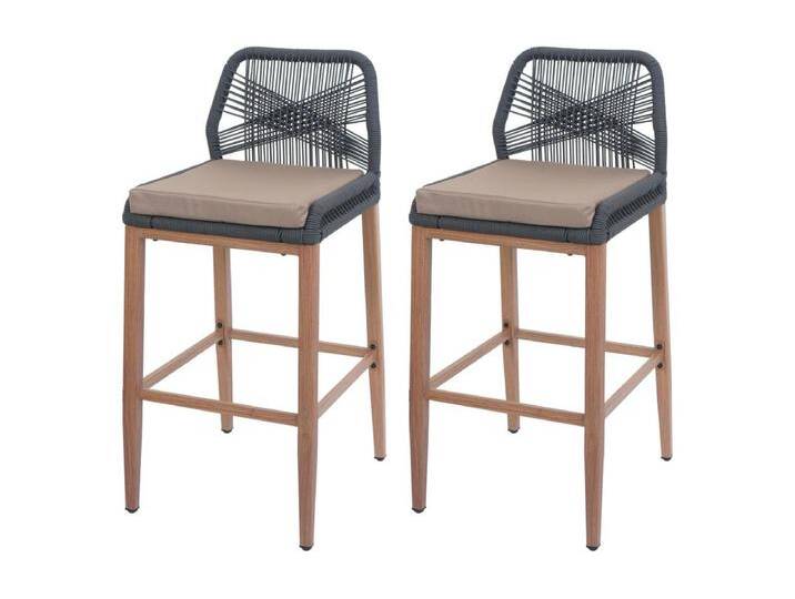 Barhocker MCW-O21 (2er-Set), Anthrazit, Kissen taupe von Kauf-Unique Marketplace