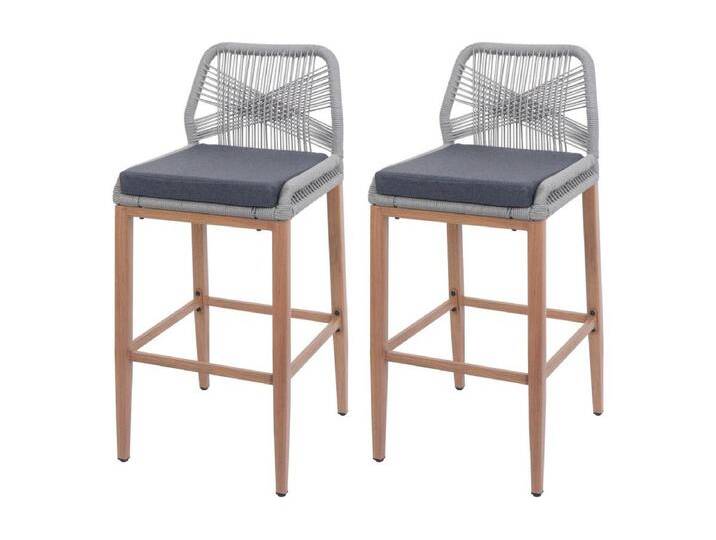 Barhocker MCW-O21 (2er-Set), Hellgrau, Kissen dunkelgrau von Kauf-Unique Marketplace