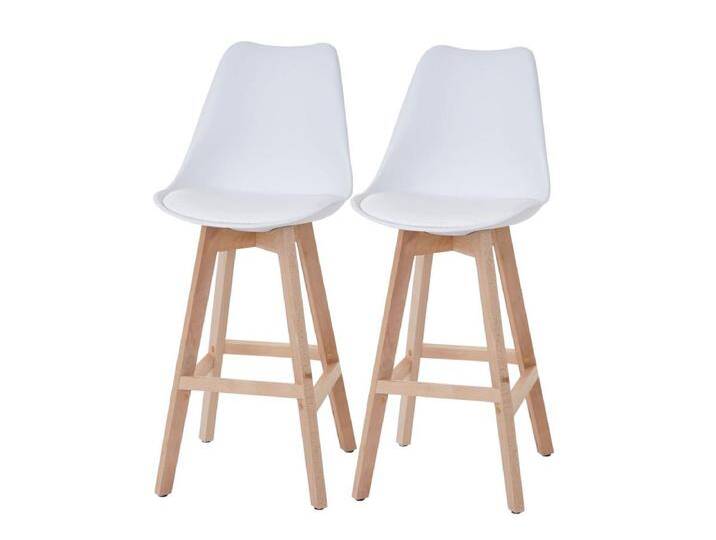 Barhocker Vaasa T501 (2er-Set), Weiß, Sitzfläche Kunstleder weiß, helle Beine von Kauf-Unique Marketplace