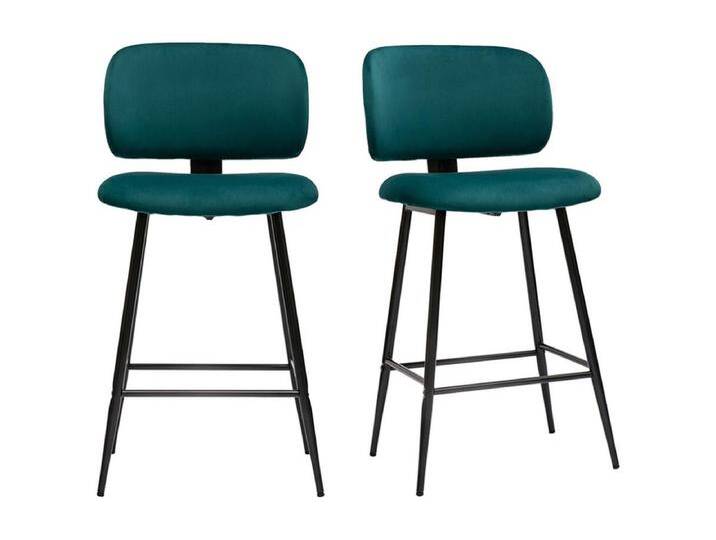 Barhocker aus petrolblauem Samtstoff und schwarzem Metall H 70 cm (2er-Set) ATRIUM von Kauf-Unique Marketplace