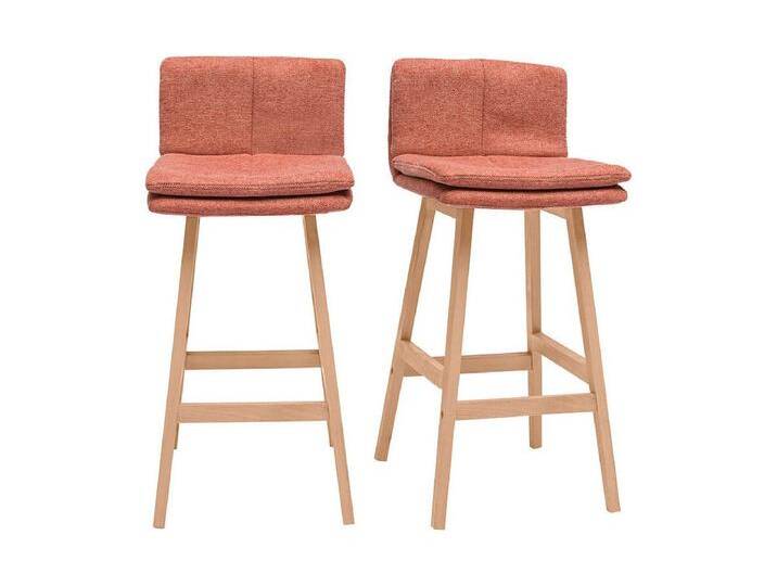 Barhocker aus terrakottafarbenem Stoff mit strukturiertem Samteffekt und Holz (Set of 2) JOAN von Kauf-Unique Marketplace